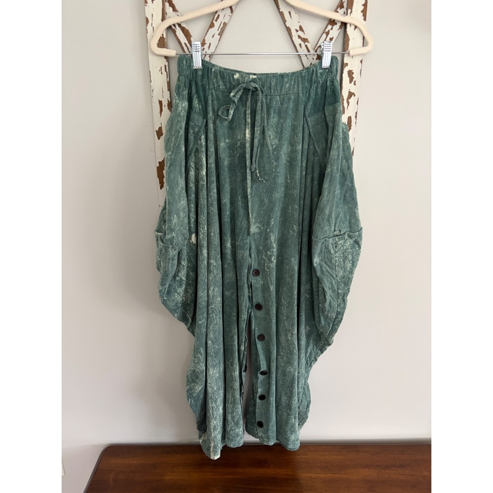 Thaluta 2 in 1 Skirt Palazzo Pants Button Up Pocket 100% Cotton Green One Size